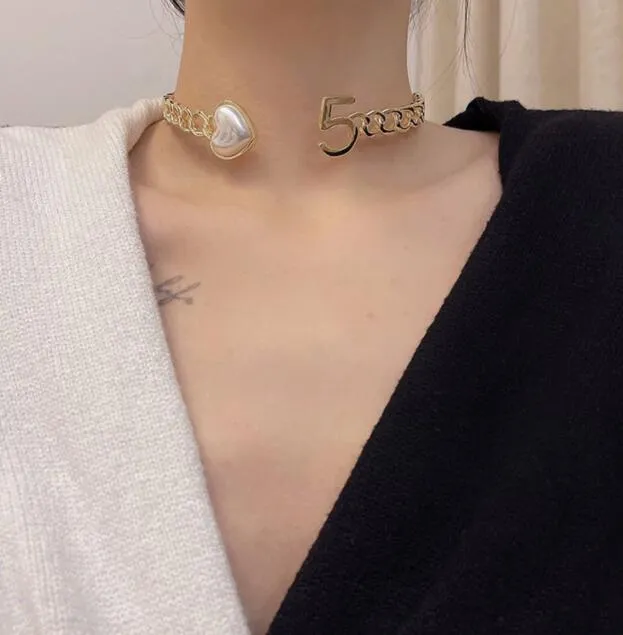 Fashion Designer 18K Gold Lady choker necklace Luxury Jewelry Necklaces Elegant Heart shaped Pearl Necklace Women wedding clavicle214u