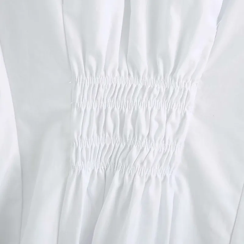 Kumsvag Summer Women White Shirts Dress Long-Sleeve Turnown Turlown Elastic Waist Mini Dresses女性エレガントなAラインドレス210226