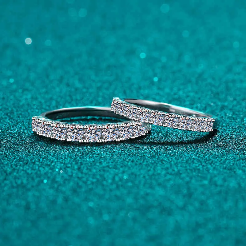 Anziw Moda 925 Sterling Silver Moissanite Diamond 0.6CT / 1.0CT Pół wieczność Pierścionek zaręczynowy ślub dla kobiet Biżuteria Prezent
