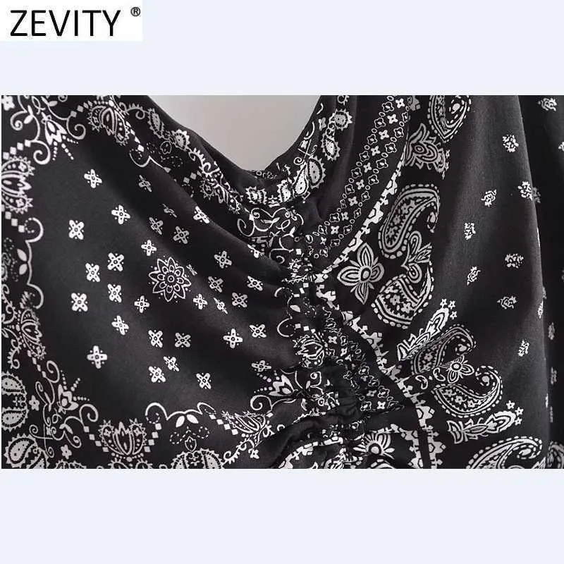 Zevity Femmes Vintage Patchwork Cajou Floral Imprimer Sling Mini Robe Chic Femme Spaghetti Sangle Cordon D'été Robes DS8352 210603