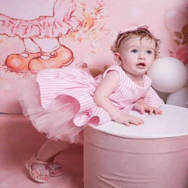 Abito da principessa bambina a righe rosa senza maniche Girl Baby Performance in stile spagnolo AD008 210610