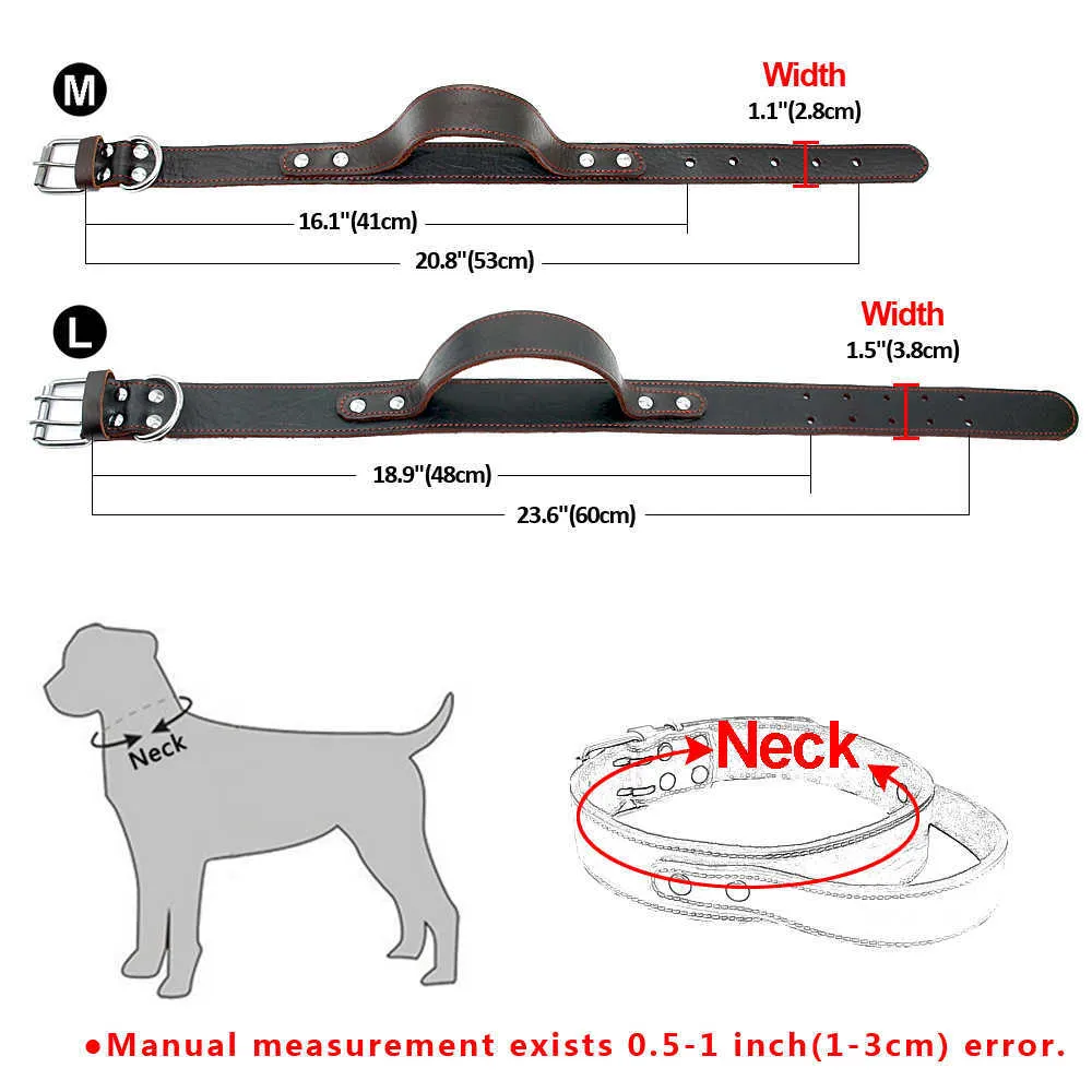 Hundehalsband aus echtem Leder, langlebig, echte Trainingshalsbänder für mittelgroße und große Hunde, Pitbull, mit Schnellkontrollgriff 211022