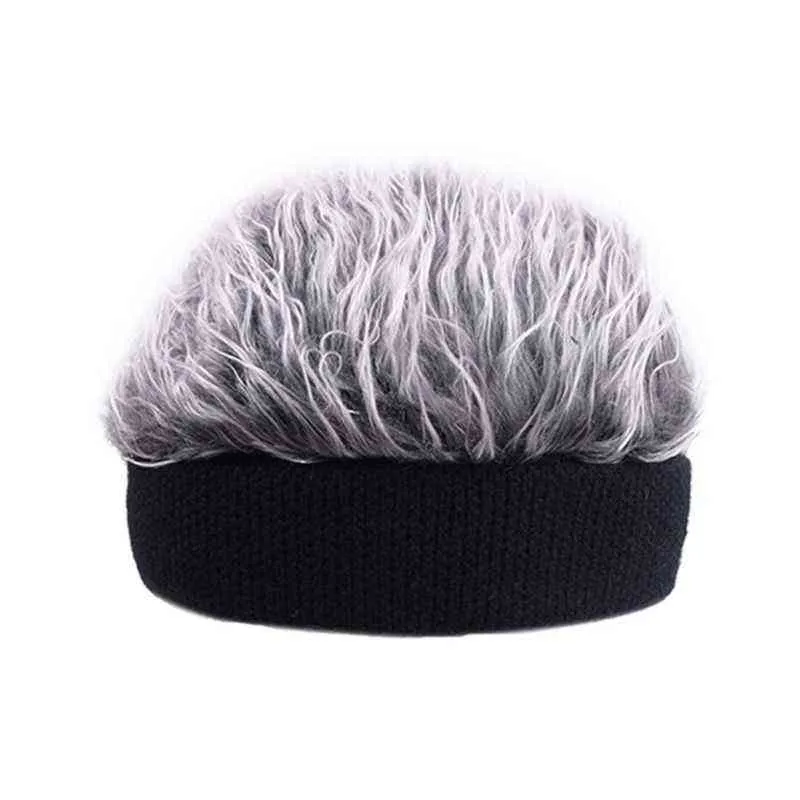 Mężczyźni Kobiety Śmieszne Krótki Prosta Wig Brimless Beanie Kapelusz Retro Fałszywe Włosy Crochet Dzianiny Rozciągliwy Landlord Sailor Cap Cosplay Prop Y21111