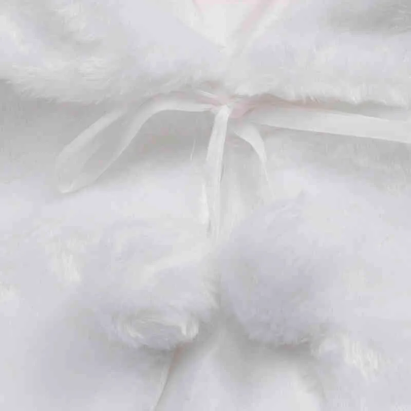 Filles d'hiver mignon princesse blanc boléro veste enfants mariage châle vêtements d'extérieur fête manteau en peluche baptême robe de fleur fausse fourrure enveloppes 211204