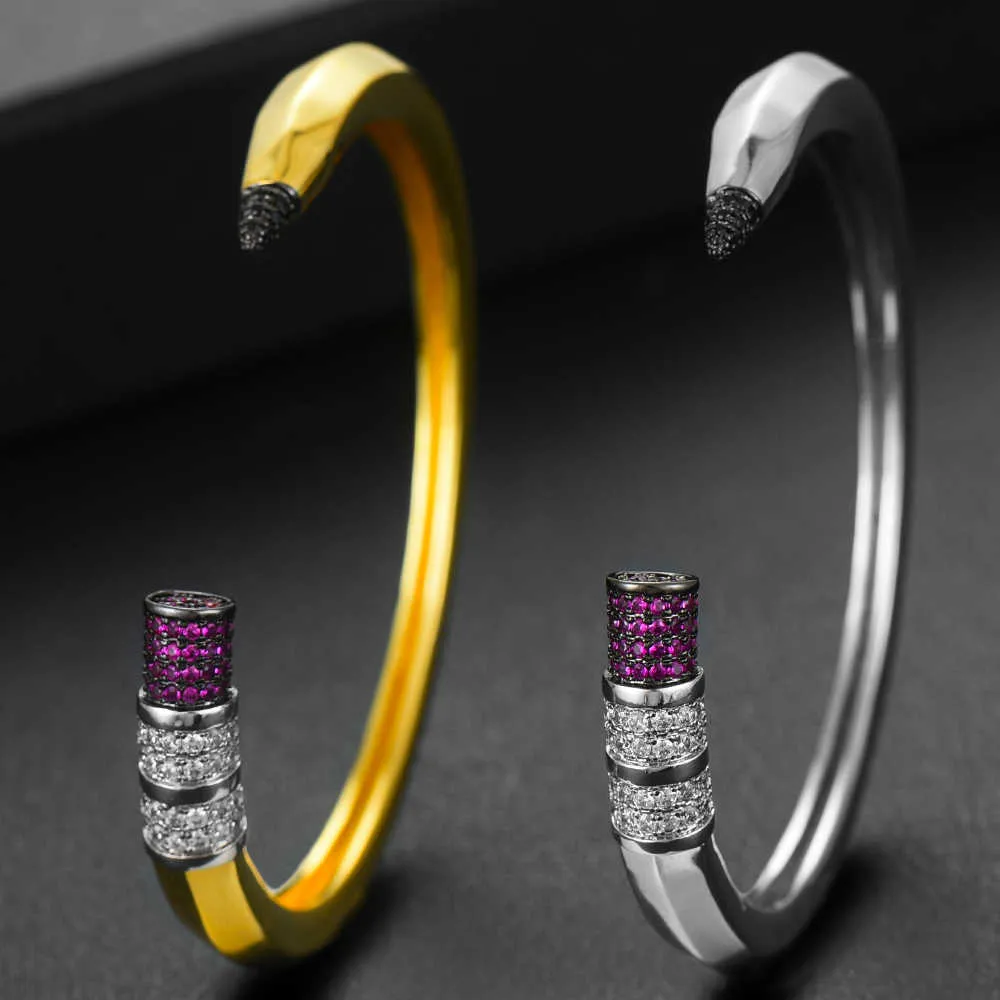 Godki Trendy Pencil Designs Mankiet Bangle For Wesder Wedding Full Cubic Cydron Crystal CZ Dubai Silver Color Party Bransoletka 2109188735830