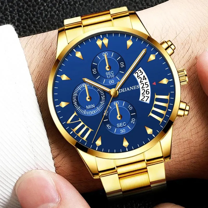 Wristwatches 2021 Mens Fashion Uhren Luxus Gold Edelstahl Quarz Armbanduhr Manner Business Casual Kalender Uhr Relogio Masculino332F