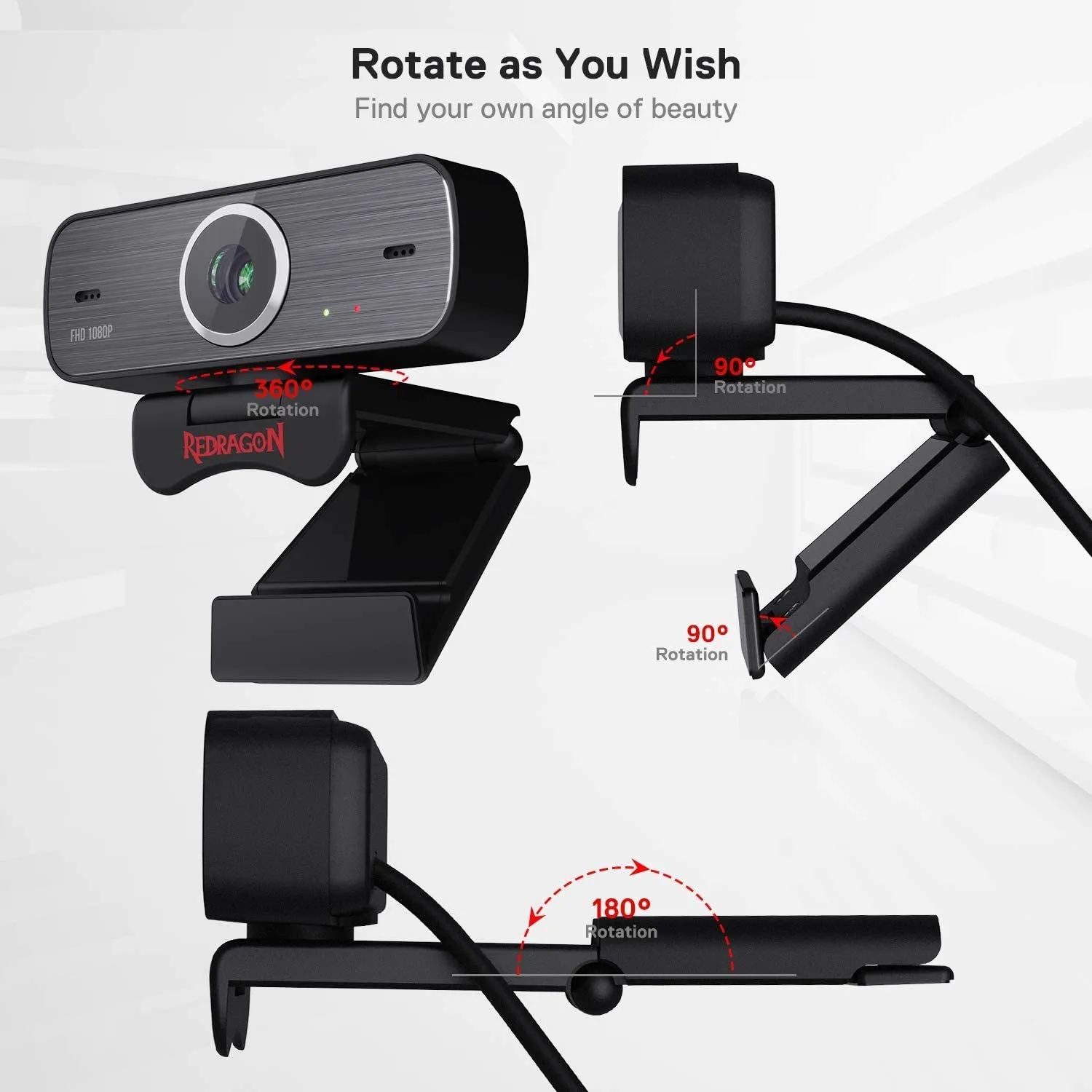 Redragon GW800 1080p webcam com rotação de microfone duplo integrado 360-graus - 2.0 USB Skype Computer Web Camera