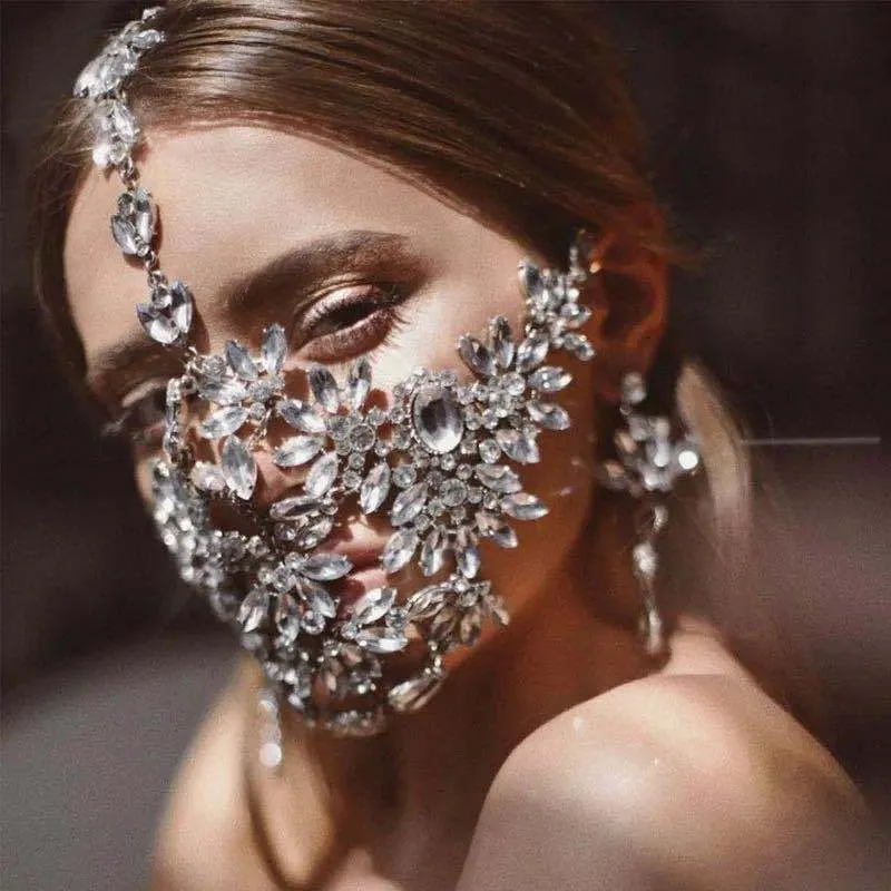 Fashion Halloween shining crystal zircon for women party luxury Rhinestone maple leaf design dancer jewelry mask