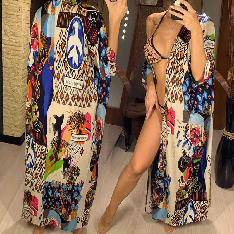 Robe de plage longue en coton Saida de Praia Cover Up Kaftan Sarong Robe de bain Ropa Playa Tunique # Q796 210722