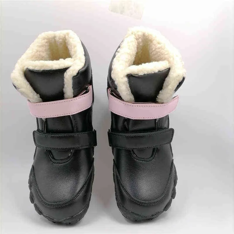 Zzfaber Kids Shoes Crianças Barefoot Inverno Botas de Couro Macio Botas de Neve de Pelúcia para Meninas Meninos Crianças Flexível quente Quente 211227