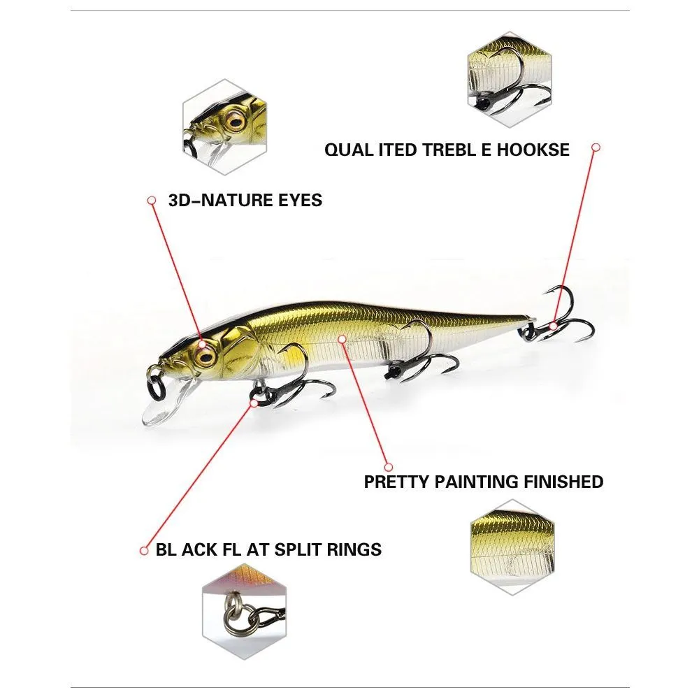 Schwimmende Minnow-Mini-Angelköder mit Geräuschkugel, 98 mm, 10,5 g, Kurbelköder, Wobbler, Swimbait, künstliche harte Köder, Bassmeer