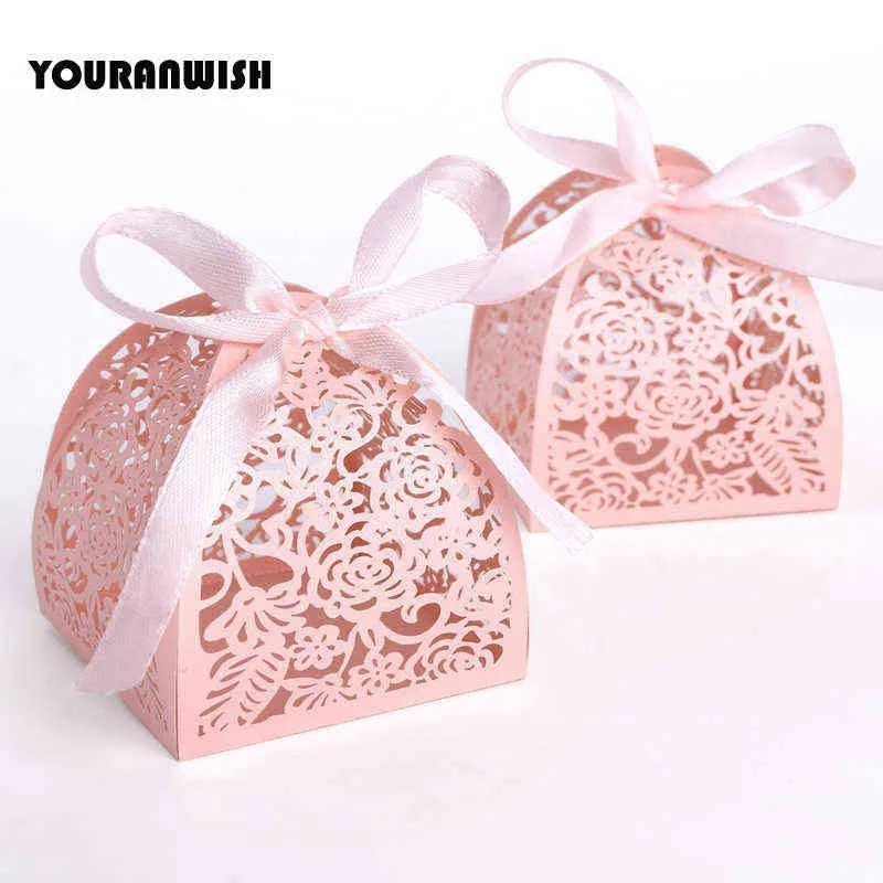 Ribbon Piramid Laser Cut Wedding Wedding Favor Candy Gift Chocolate Box White Pink 211108325p