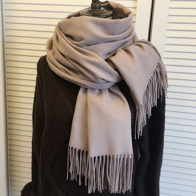 2019 Sciarpa invernale Solido più spesso Sciarpe di lana e cashmere Sciarpe al collo Testa calda Hijab Pashmina Lady Scialli e involucri Q0828