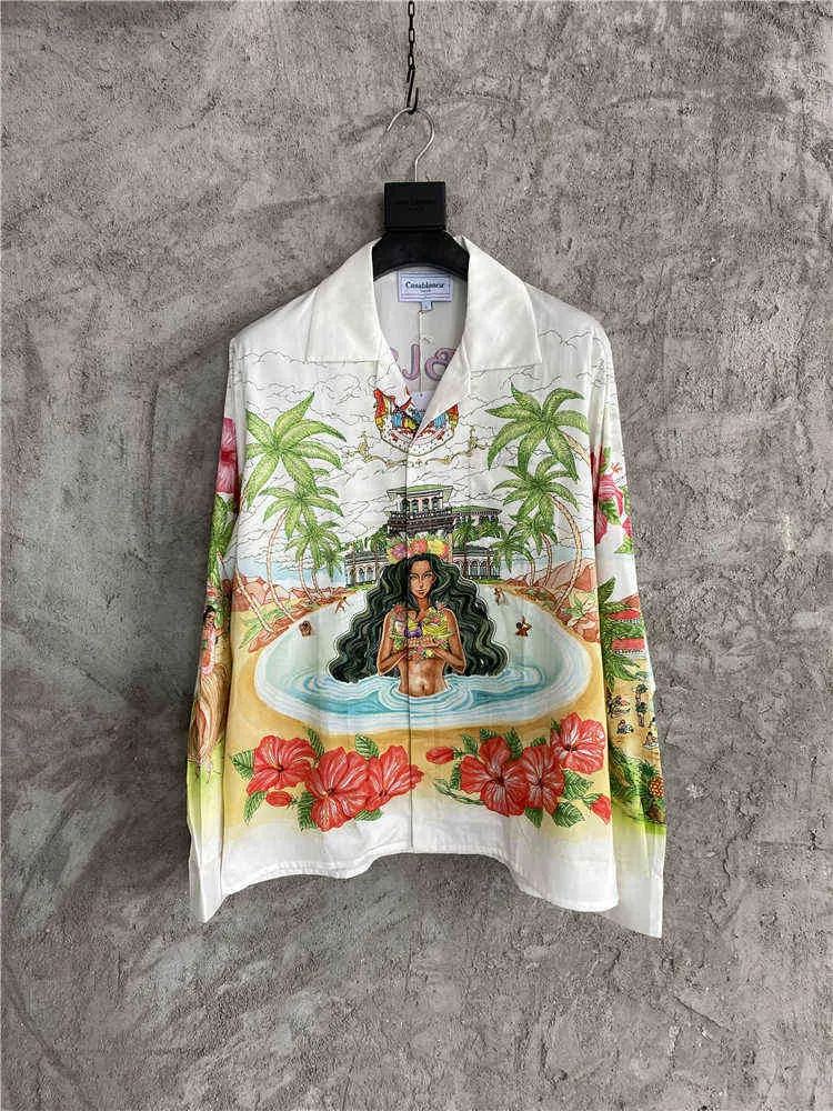 Мужская дизайнерская рубашка Casablanc, гавайский оазис, остров, пейзаж, принт, повседневные рубашки, пляжное королевство, раскрашенные свободные футболки
