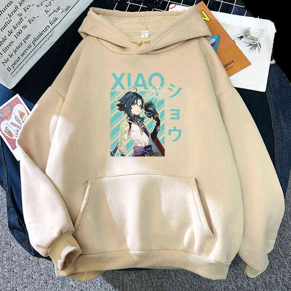 Genshin Etkisi Xiao Serin Baskı Sıcak Oyunu Hoodies Kadınlar / Erkekler Kanguru Artı Boyutu Tişörtü Streetwear Grafik Hip Hop Moda Y0820 Tops