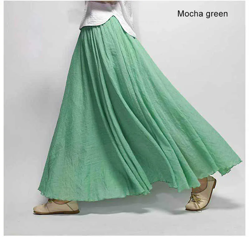 Женская элегантная льняная юбка-макси с высокой талией, летние женские повседневные эластичные двухслойные юбки saia feminina, 20 цветов SK53 210629
