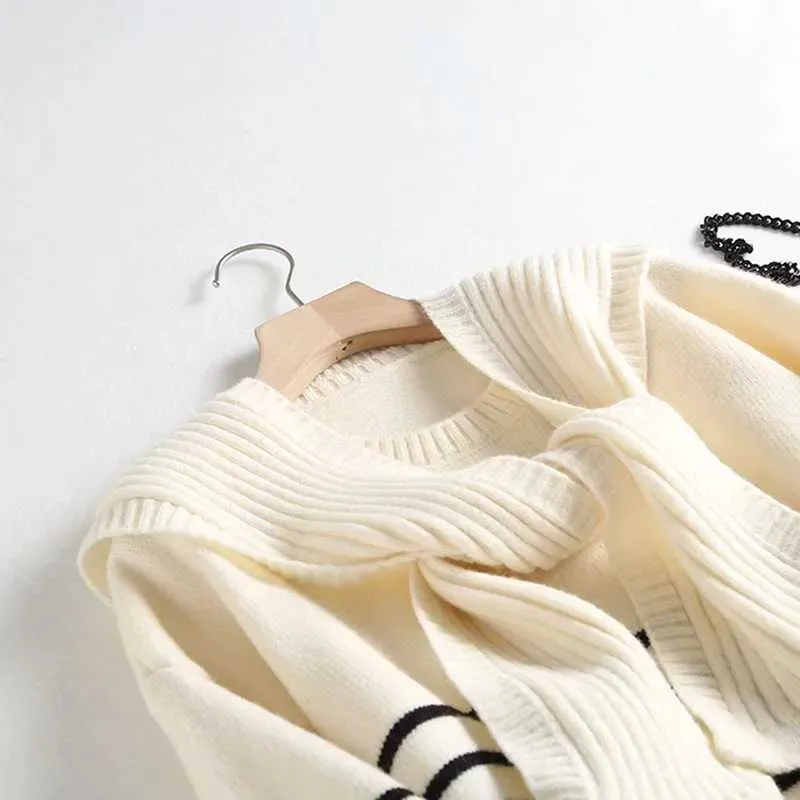 Suéter Yedinas Harajuku de manga larga para mujer, jersey de punto con cuello redondo, chal a rayas, jersey de otoño e invierno coreano 210527