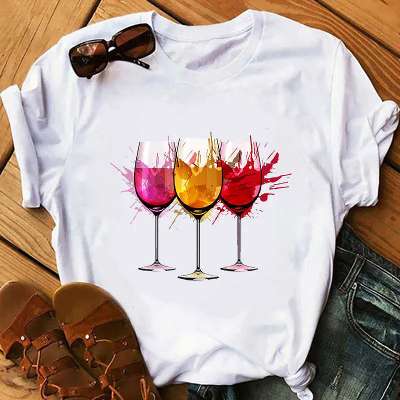 Wine Glass Women Tshirt Funny T Shirt Women Printed Camiseta Mujer Short Sleeve Tshirt Lady Yong Girl Top Tee Higher Quality X0527