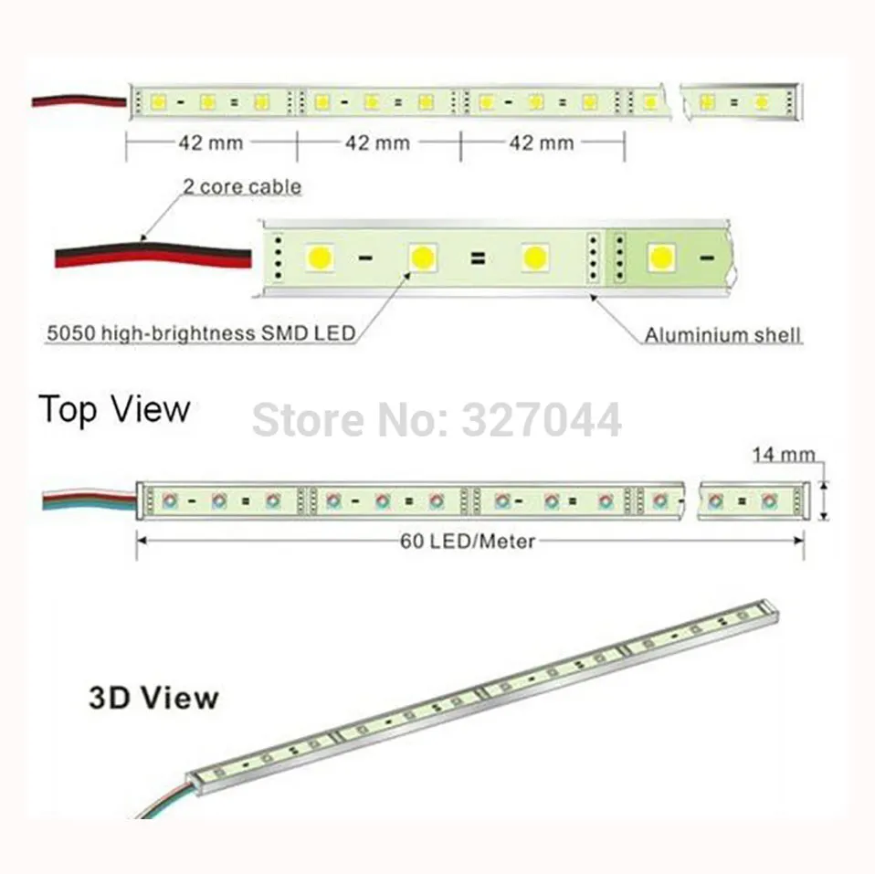 50 шт. IP68 Водонепроницаемый светодиодный бар DC 12V 24V 50 см 100 см 36LED 5050 SMD жесткая жесткая полоса шкафа шкафа света использования под водой