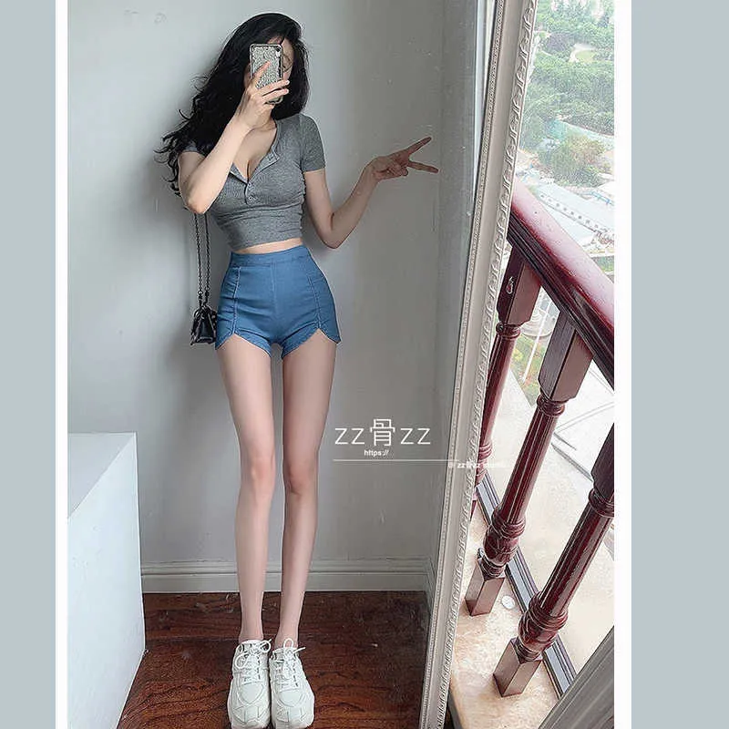 Womengaga Mogna Lady Elastic Oregular Split Känsla Paket Slim Hip High Waist Denim Shorts Koreanska Sexiga Kvinnor 5RJC 210603