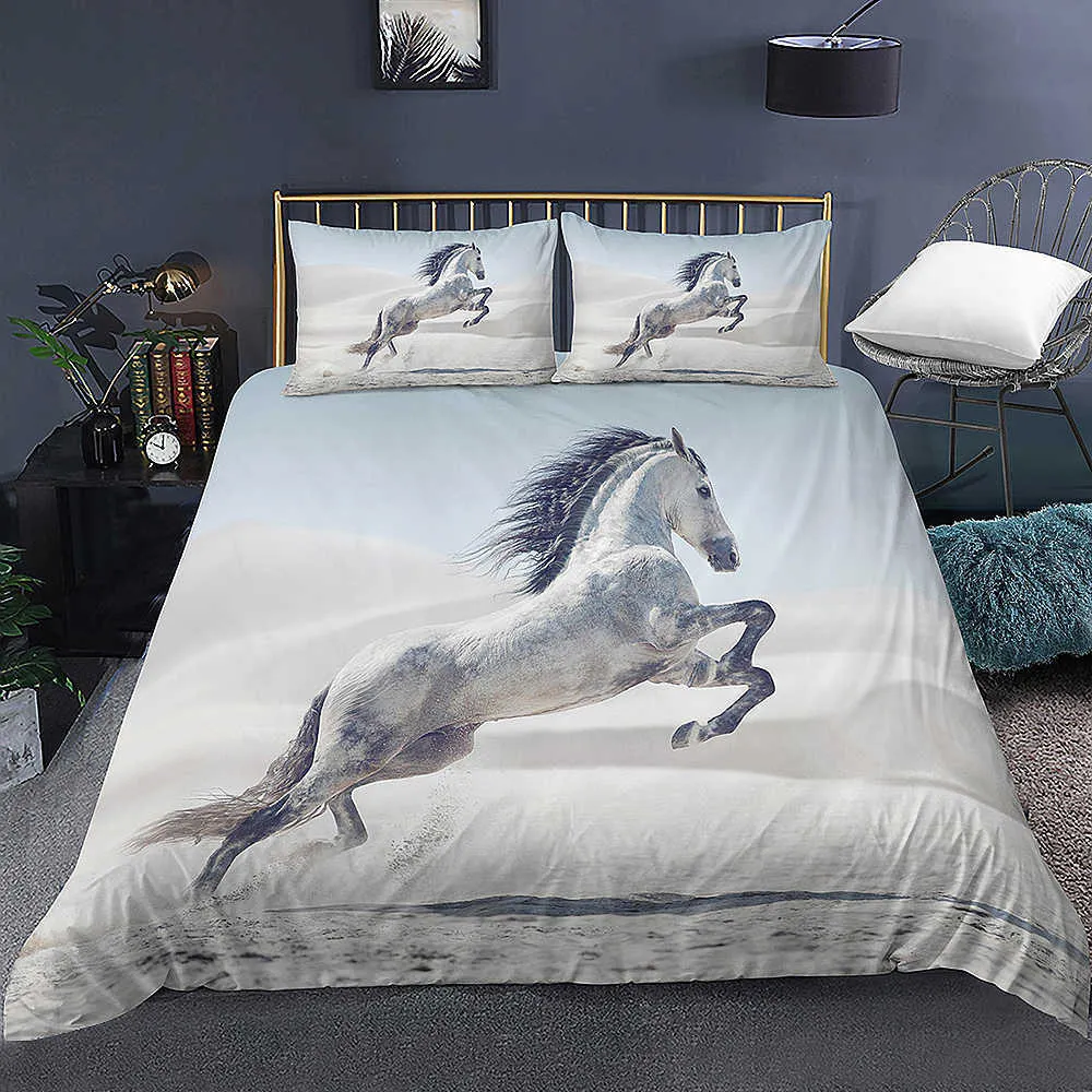 2/motif de cheval au galop dominateur imprimé housse de couette pour chambre couette couvre ensembles de literie avec taie d'oreiller décor à la maison 210615