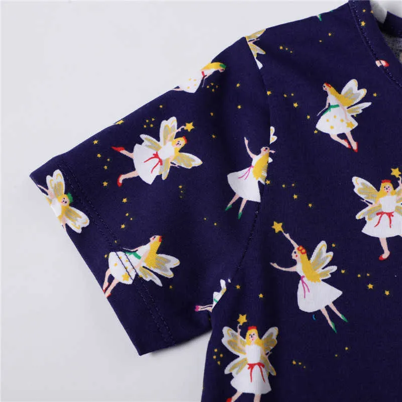 Jumping Meters Mode Princesse Filles Robes Avec Fée Imprimé D'été Coton Bébé Vêtements Tutu Robe pour Tout-petit 210529