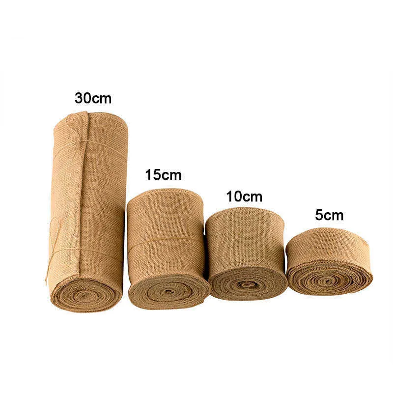10 Meter Ribbon Roll Burlap Table Runners 4Size 5 cm / 10 cm / 15 cm / 30 cm Naturalny Juts Hessian Wedding Party Chair Bands Vintage Home 210709