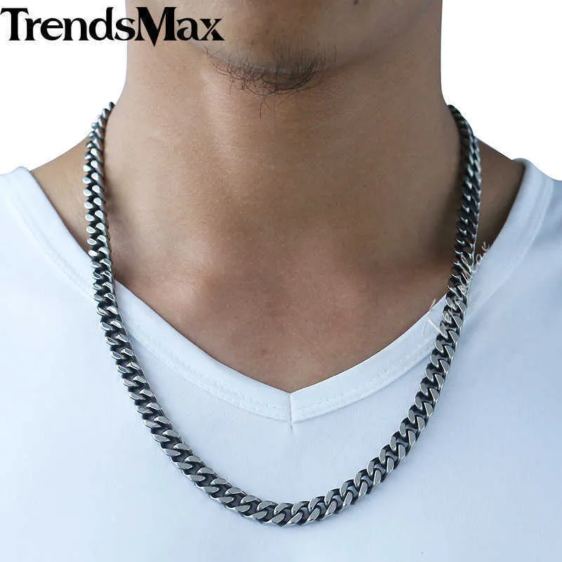 Trendsmaxメンズレースアップチェーン、ステンレス、キューバカット、銀、8/10/12mm、knkm142 Q0809