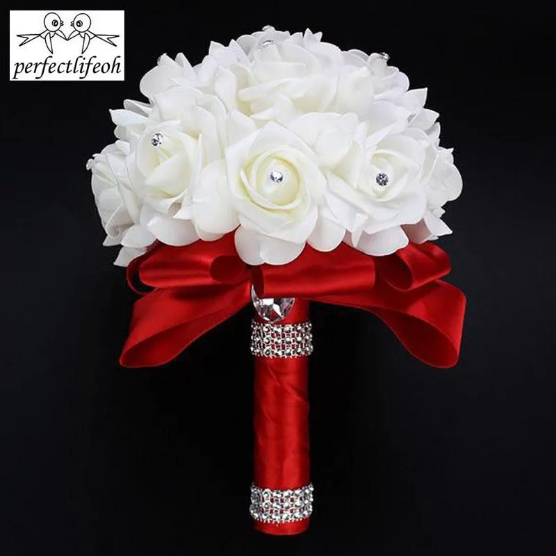 Fleurs de mariage PerfectLifeoh bouquet or blanc artificiel mariée maride de noiva 242q