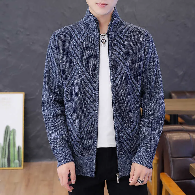 Cardigan stile coreano Maglione da uomo Abbigliamento Maglione da uomo grigio Cardigan lavorato a maglia oversize Modello Abiti caldi uomo 3XL 210601