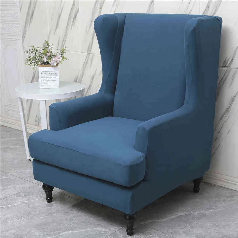 Solid Color Wingback Chair Cover Nordic Spandex High Back Sloping Wing Slipcovers Funda Sillon Orejero Relax 211116