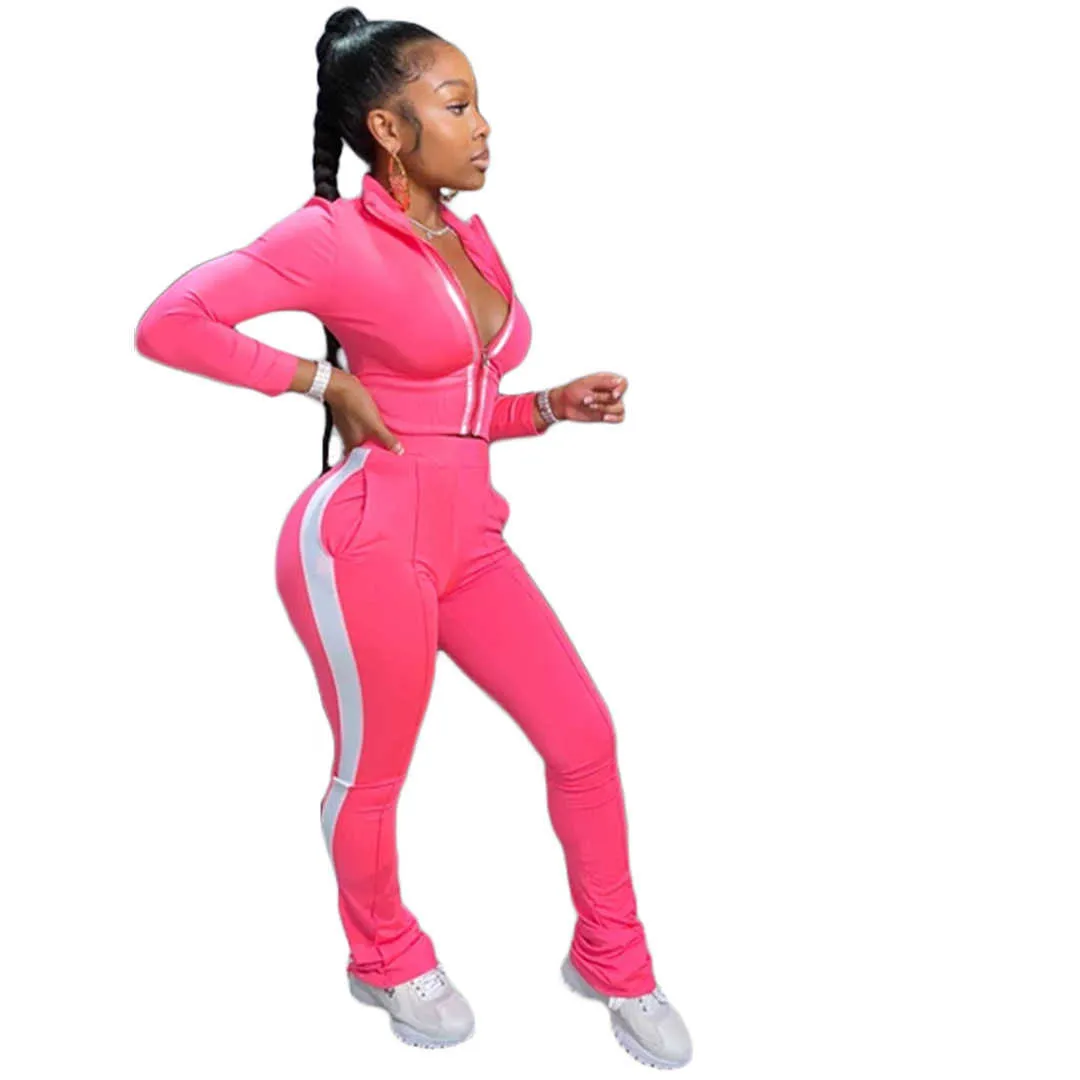 Womens Two Piece Set Designer Survêtement Strip Zipper Jacket Long Sleeve Pants Sets Outfits Bodycon Sports Outfits 877-2