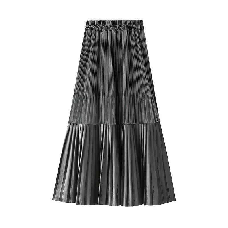 Weibliche Vintage Lange Samt Falten Rock Frauen Für Frühling Sommer Koreanische Mode Damen Hohe Taille Schwarz Grün Maxi Femme 210629