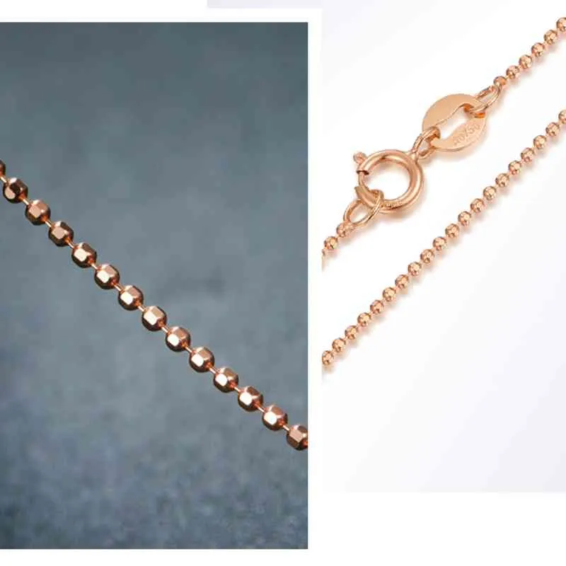 AU750 Real 18K Gul Rose Chain Neckalce för Kvinnor Kvinna 1,1mm Snidad Bead Gold Choker Halsband Present