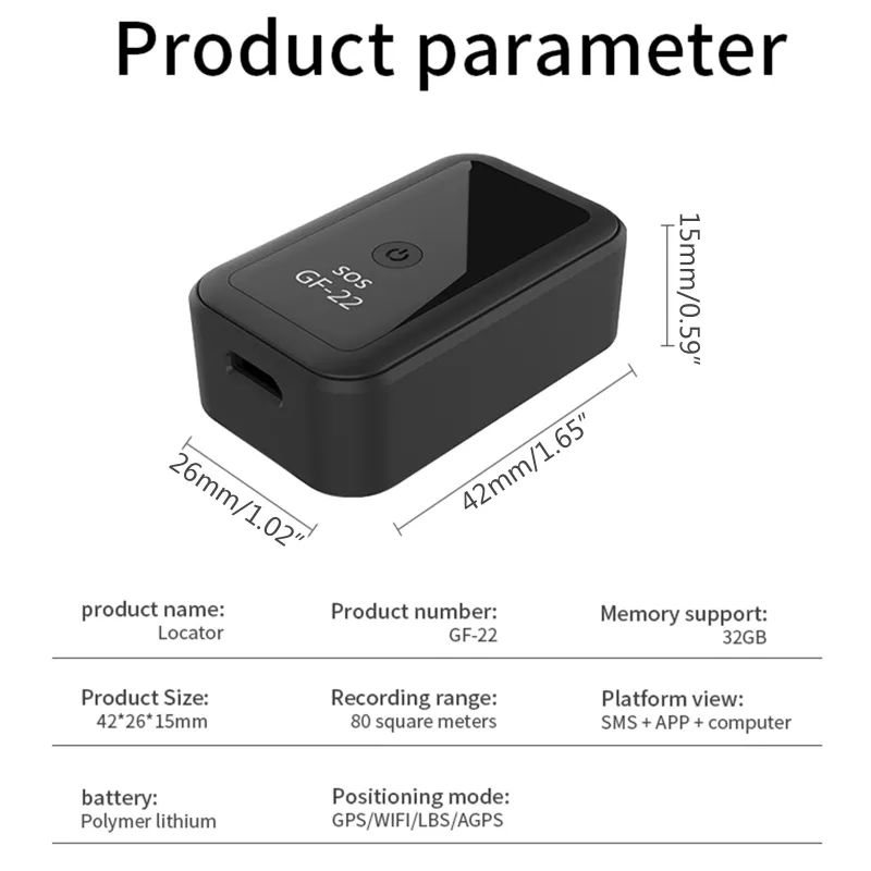 GF22 Auto-GPS-Tracker, stark magnetisch, kleines Ortungsgerät, WLAN, LBS, AGPS, Fahrzeugortung für Schlüssel, Hunde, Katzen, Kinder, ältere SOS