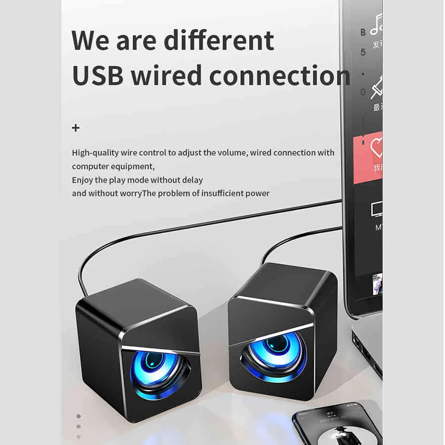 USB有線コンピュータスピーカーディープベース3DステレオサウンドボックススピーカーPCラップトップ強力なサブウーファーマルチメディアミニスピーカー