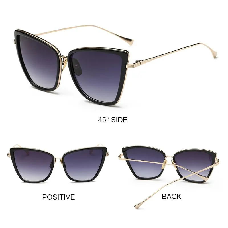 Sunglasses 2022 Brand Designer Cateye Women Vintage Metal Glasses For Mirror Retro Lunette De Soleil Femme2288
