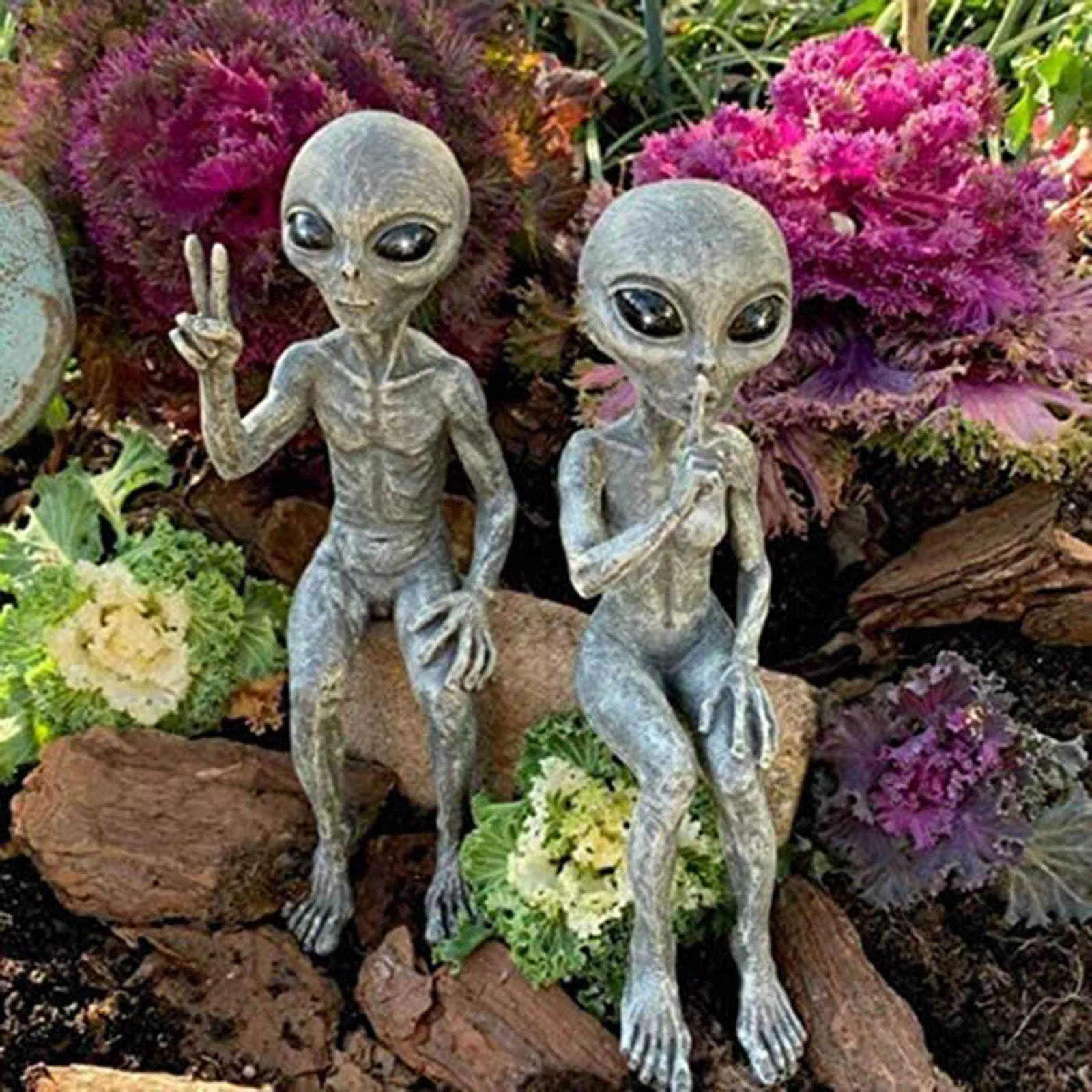 Weltraum-Alien-Statue, Marsianer-Figuren-Set für Zuhause, drinnen und draußen, Figuren, Gartenornamente, Dekor, Miniaturen 4817045