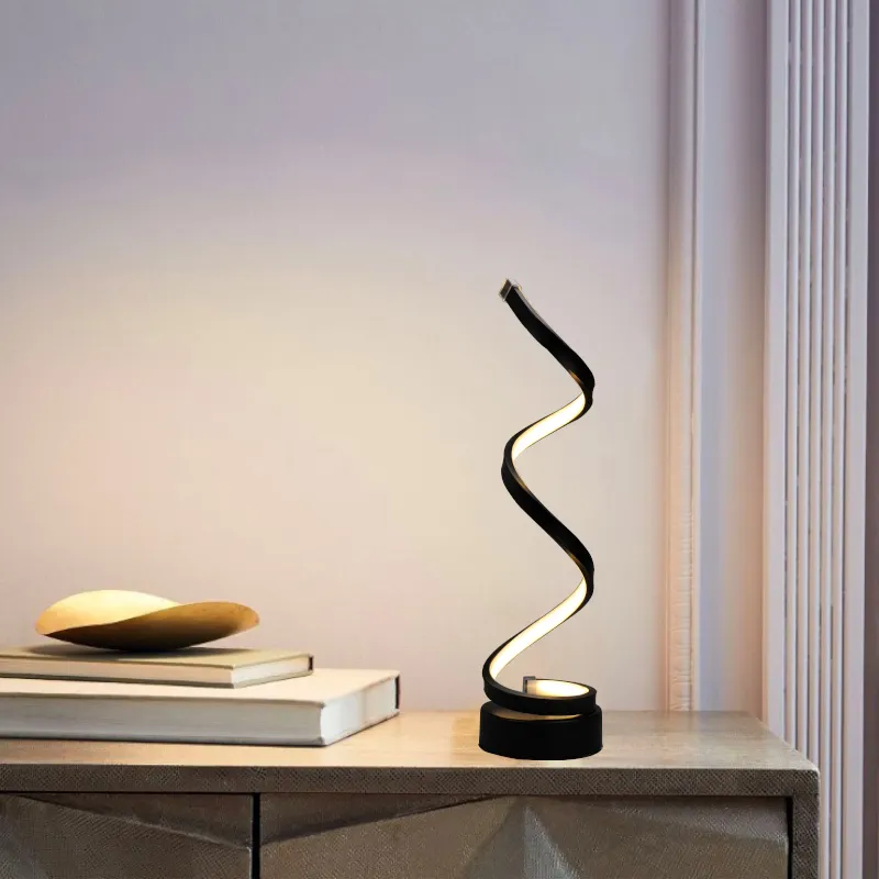 Lampada da tavolo moderna a spirale a LED Lampada da comodino da scrivania curva Luce bianca calda bianca fredda l'illuminazione della lettura della camera da letto del soggiorno