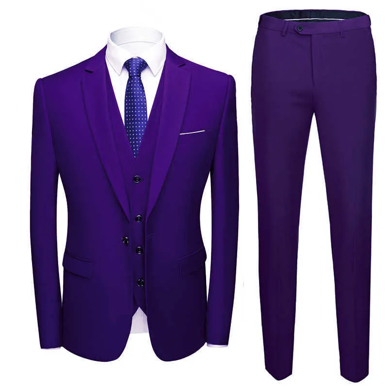 Traje de hombre de alta calidad Traje de boda de novio Esmoquin Mejor traje de novio de negocios delgado para hombres 3 piezas chaqueta + chaleco + pantalones Tamaño asiático X0909