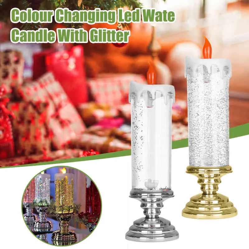 Rotating Color Changing Glitter Led Candle Night Light Flameles Romantic Crystal Electronic Candle Light 300ml Xmas Decoration H1222