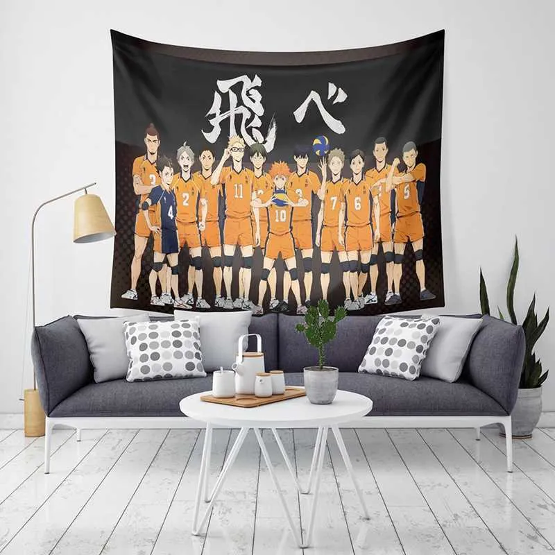 Anime Haikyuu tapisserie murale couverture serviette de plage jeter couverture pique-nique Yoga tapis décoration de la maison 2106096276515