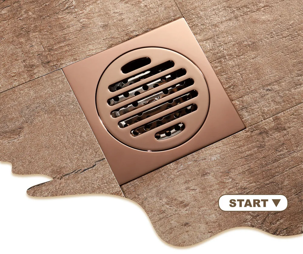 2021 New Drains Rose Gold Brass Shower Bathroom Deodorant Euro Square Floor Drain Strainer Cover Grate Waste Rkp2224Y6109375