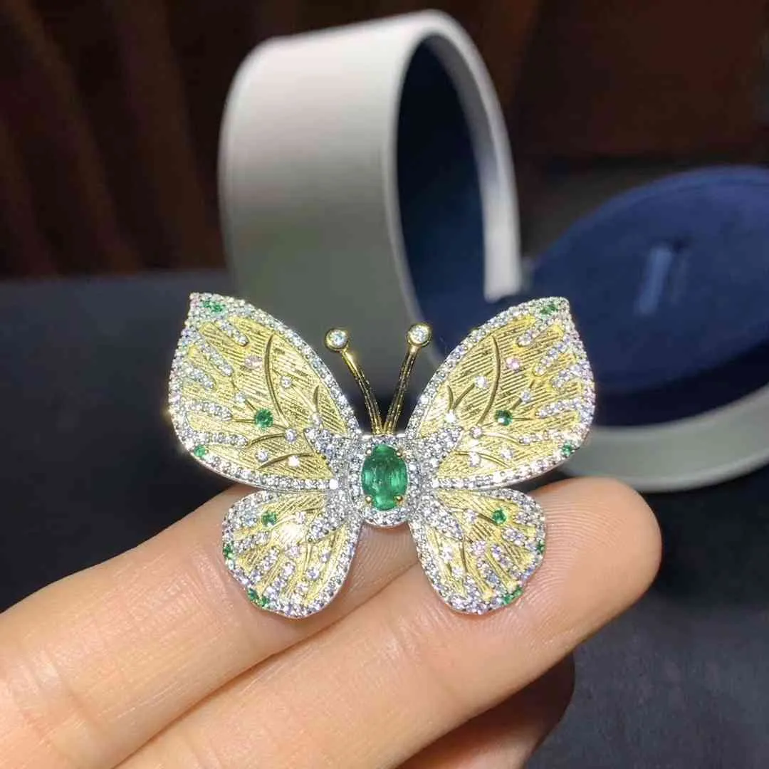 CoLife Bijoux Papillon pour Femme 4*6mm Émeraude Naturelle 925 Saphir Élégante Broche en Argent avec Pierres Précieuses