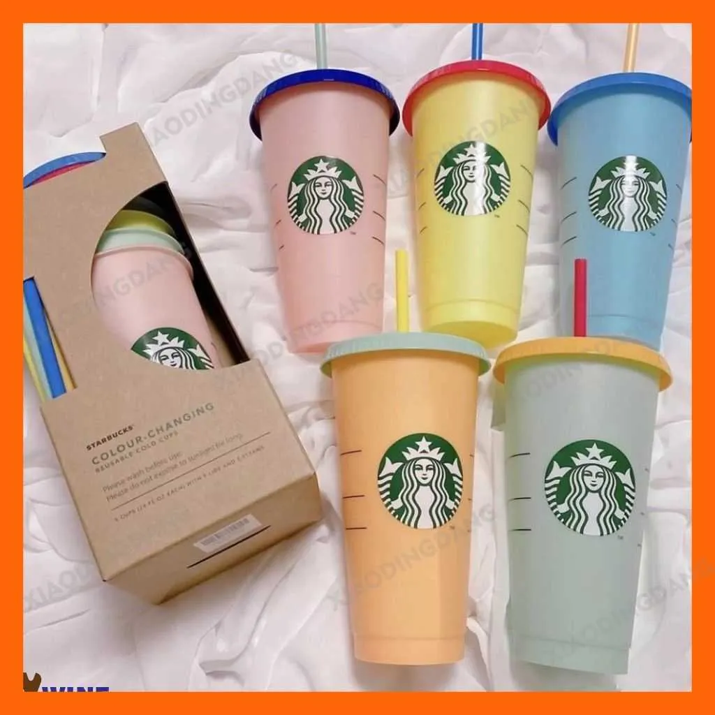 Wielokrotnego użytku Starbucks Kolor Zmiana Color Cups Plastikowy Kubek ze słomy Wody Butelki Herbaty Kubki Słomy Sleeve Ochronne