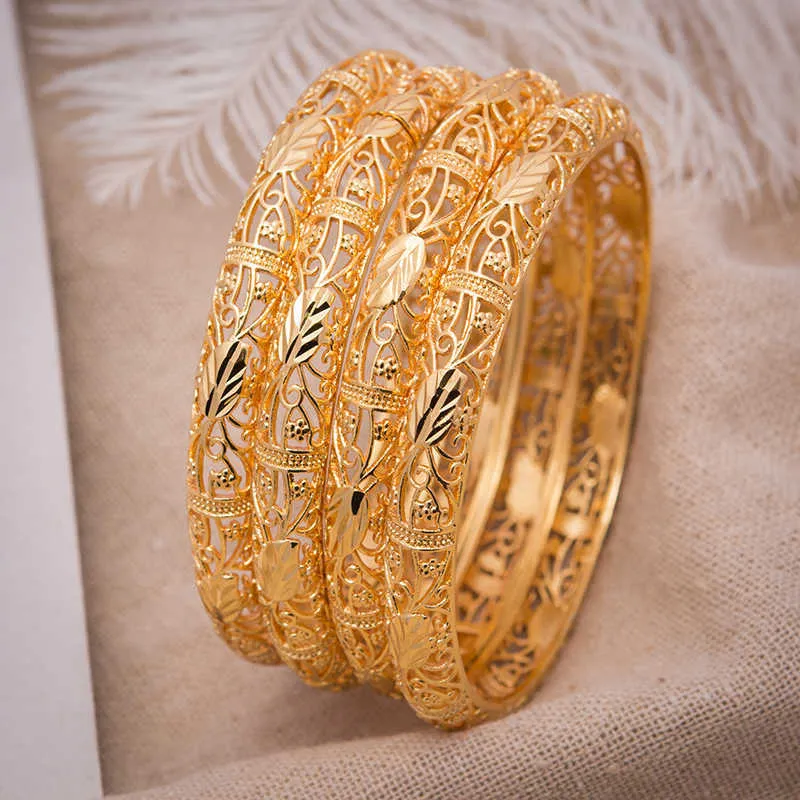 1 piècesnouveau peut ouvrir femmes bracelets pour femmes fille Simple couleur or feuille bracelets Bracelet fête de mariage Dubai or bijoux Q0719