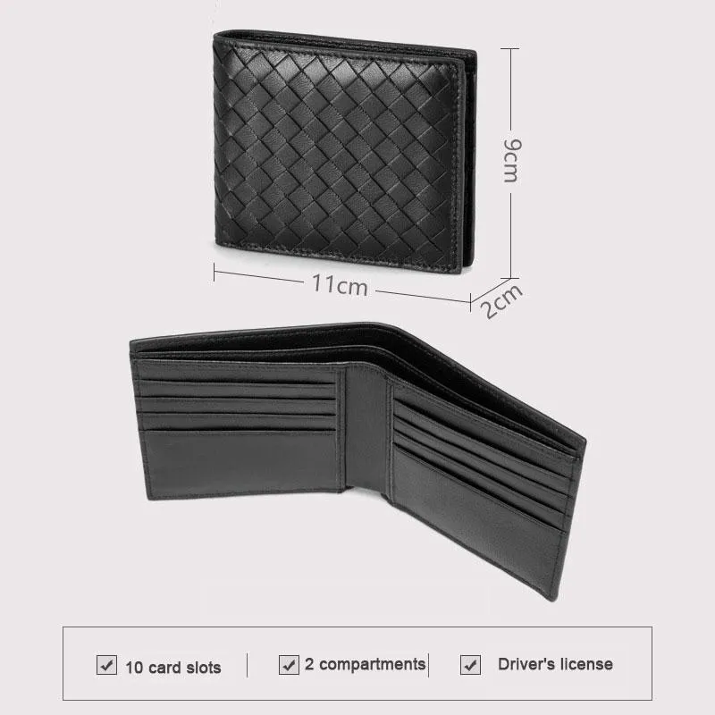 Portafogli Fatti a mano in pelle di pecora da donna in pelle intrecciata con portafoglio lungo da uomo in maglia bifold con slot carte261y