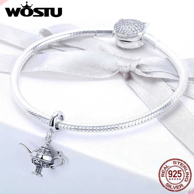 WOSTU 925 Sterling Silver Lamp of Aladdin Dangle Charm Fit Original DIY Beads Bracelet Lucky Jewelry Gift FIC7032916