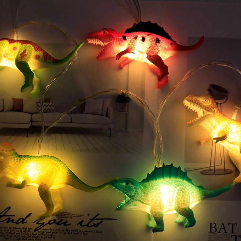 Dinozor Serisi 1.2 M LED Işık Masaüstü Yatak Odası Arka Planında Deco Lambaları Oyuncaklar Hediye Çocuk Ev Dekorasyon için Dino Doğum Günü Işık Banner Y0730