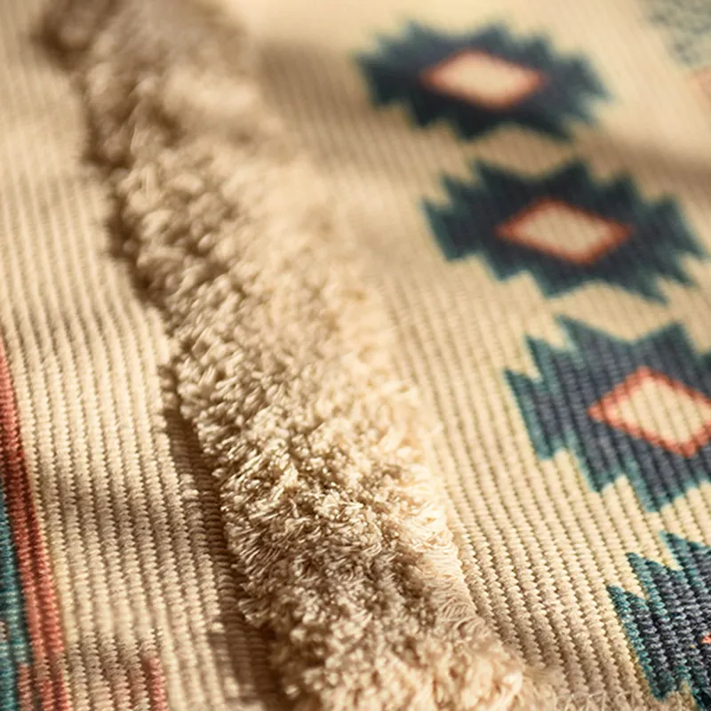 60x90cm Retro Bohemian Hand Woven Tassel Carpet for Home Living Room Window Bedside Linen Rug Table Runner Door Mat Decor 220301